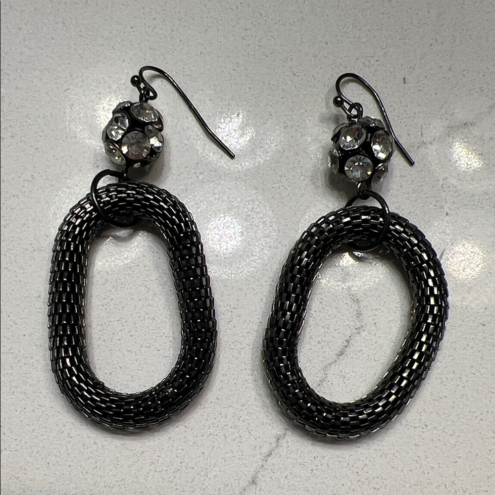 CHICO’S Mesh and Rhinestone Dangle  Fishhook Earrings